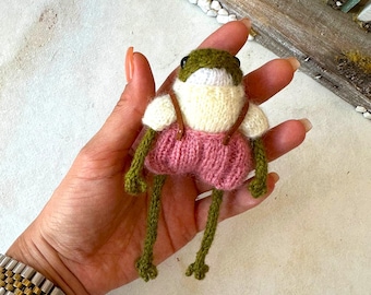 Handmade Crochet Frog Doll: Organic Cotton Knit Amigurumi Toy