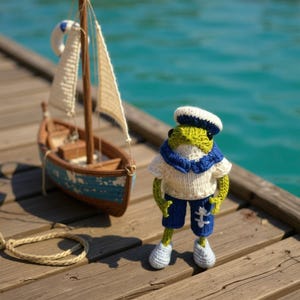 Sailor frog Crochet frog, Green frog knitting, Frog sweater, Cute toy frog, Amigurumi frog, Christmas gift, Birthday gift, Valentine&#39;s Day