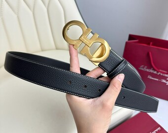 Cinturón de piel auténtico de Salvatore Ferragamo. Ancho: 3,5 cm/1,38 pulgadas.
