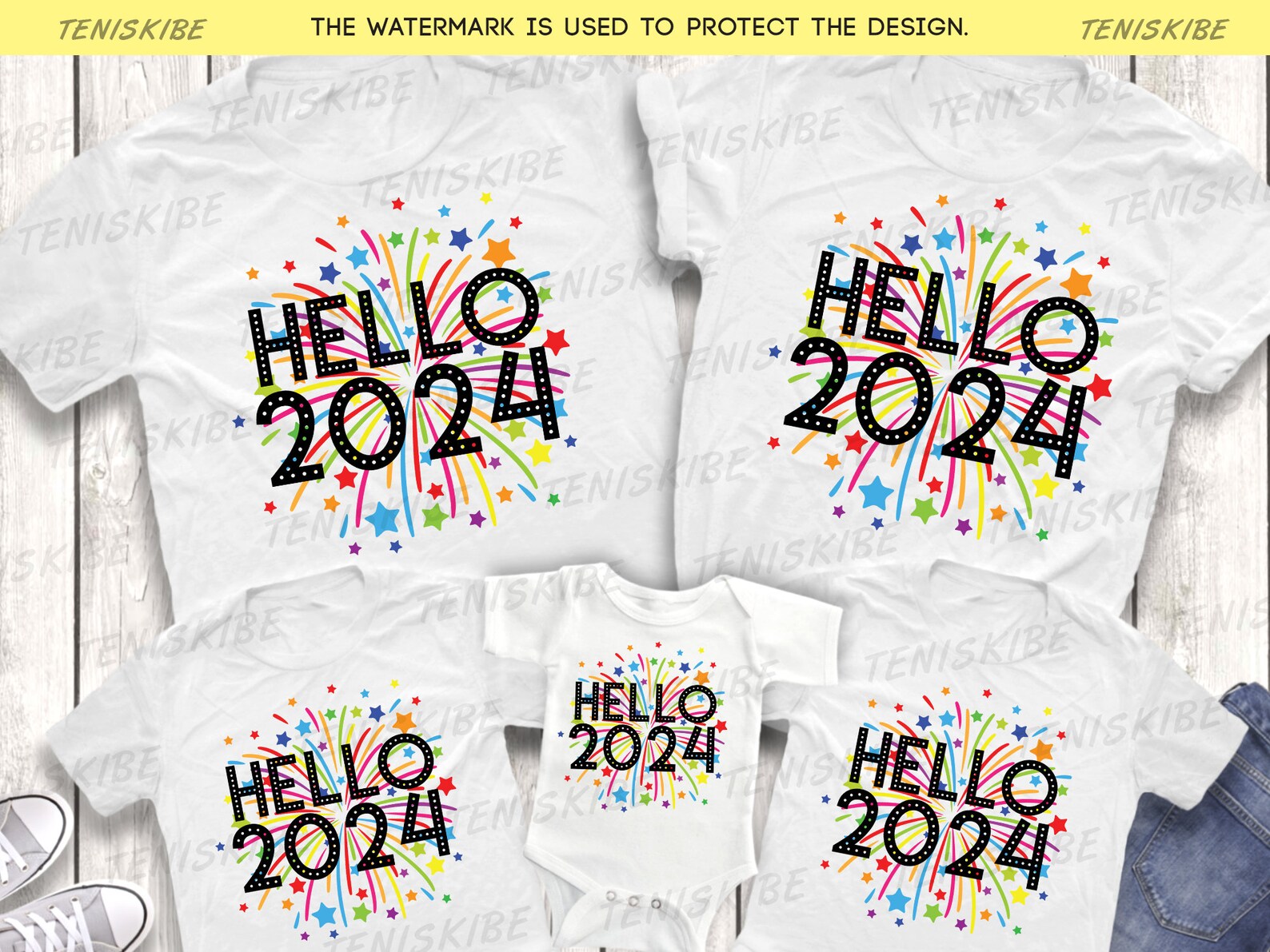 Hello 2024 Happy New Year 2024 Shirts 2024 New Year's Crew Shirt, New