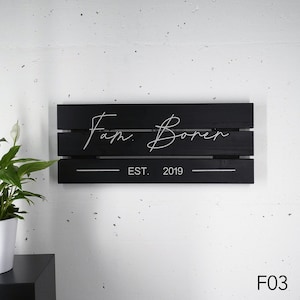 Placa personalizada con nombre, cartel de puerta familiar, cartel en pallet, regalo de boda, regalo de inauguración de casa — PS03