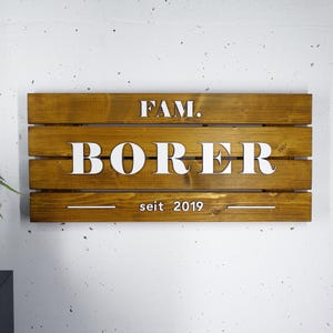 Placa personalizada con nombre, cartel de puerta familiar, cartel en pallet, regalo de boda, regalo de inauguración de casa — PS05