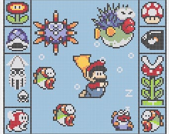Patrón C2C de la manta de Mario Nintendo con los villanos del mundo acuático (solo instrucciones)