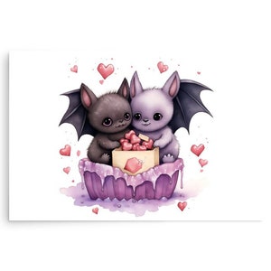 Póster Impresión del arte de Halloween de los murciélagos lindos del amor