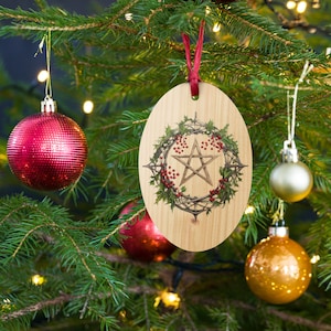 Pentagram Pentacle Wooden Pagan Yule Tree Ornament