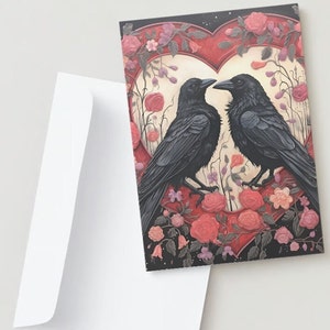Gothic Love Crow Valentijnsdag/Valloween digitale download afdrukbare kaart