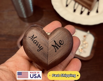 Heart Flip Ring Box,Engraved Wooden Engagement Wedding Ring Box,Costum Ring Box,Romantic Heart Shaped Ring Holder,Love Gift,Anniversary Gift