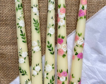 Hand Painted Taper Candles, Floral Candles, Dinner Candles, Wedding Candles, Anniversary Candles, Mother gift, Candle gift
