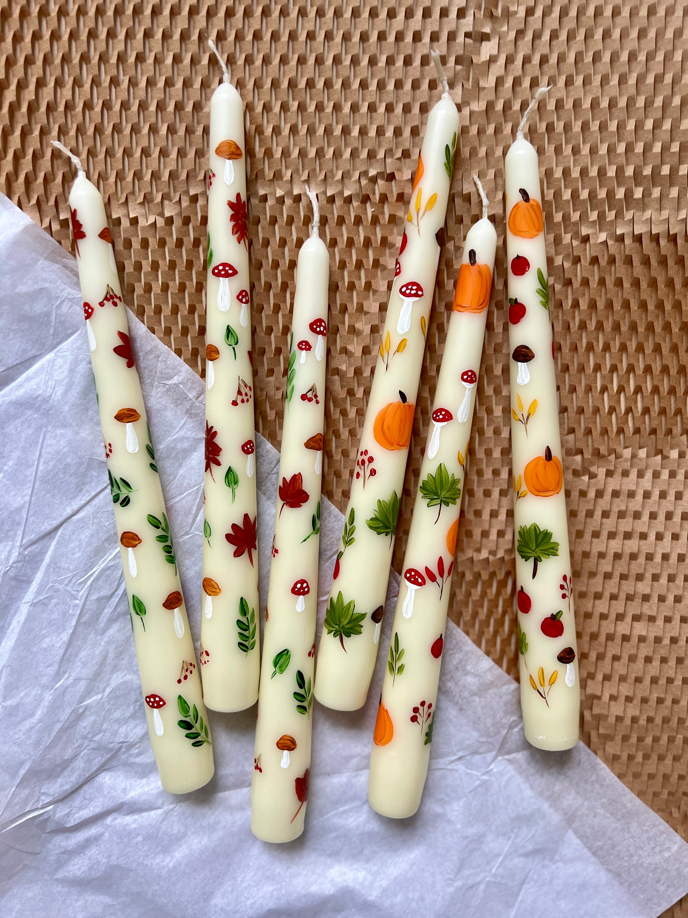 Autumn Hand Painted Taper Candles, Fall Candles, Autumn Candles, Painted Candles, Hand Painted Candles, Dinner Candles, Leaves Candles