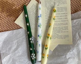 Floral Hand Painted Candles, flower candles, painted candle, candle gift, dinner candle, floral taper candles, wedding candles