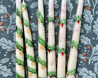 Christmas Hand Painted Candles, Christmas Candles, Painted Candles, Hand Painted Candles, Dinner Candles, Festive Candles, Christmas Gift