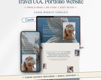 Travel UGC Canva Portfolio Website Template Influencer Content Creator Media Kit Price list User Generated Minimal Editable Landing Page