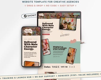 Showit Website Template for Creative Agency Branding Marketing Social Media Services Portfolio Podcast Blog Shop Fun Colorful Retro Style