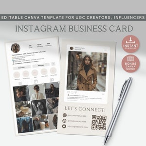 PLR Ugc Creator Influencer Ig Instagram Biglietto da visita, Modello Canva modificabile, Biglietto da visita digitale fai da te con codice QR, Estetica pulita Lux