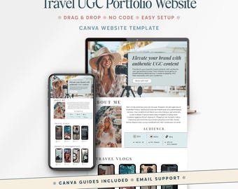 Travel UGC Canva Portfolio Website Template Influencer Content Creator Media Kit Price list User Generated Minimal Editable Landing Page