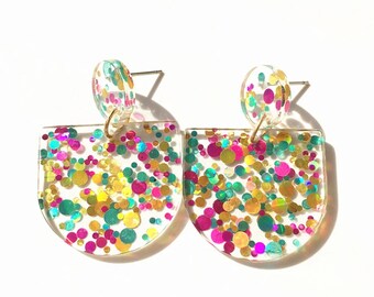 Boucles d'oreilles confettis, boucles d'oreilles en sequins acryliques, boucles d'oreilles scintillantes