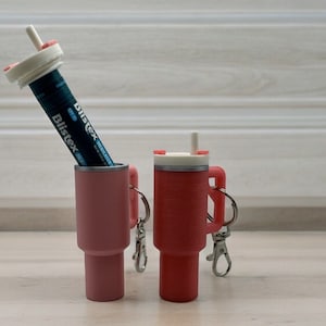 3D Printed Mini Tumbler Keychain 2-Pack: Chapstick Holder Accessory, Stocking Stuffer.