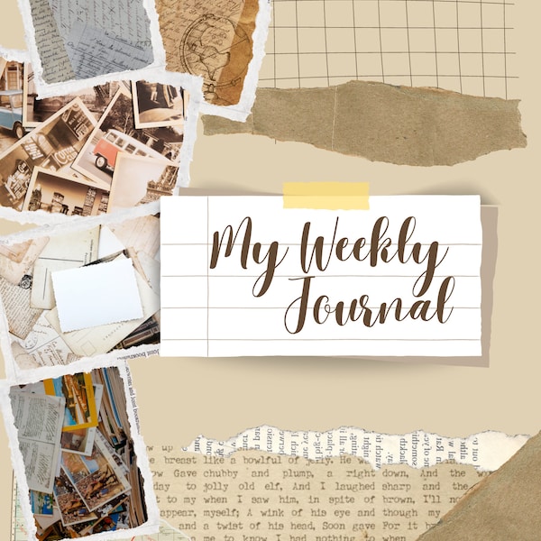 Beige and Brown Scrapbook Weekly Journal, Monthly Planner / Diary / Agenda / Weekly Diary / Journal