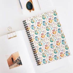Owl Print Notebook, Spiral Journal - Ruled Line, School Supplies, Writing Pad, Planner, Diary