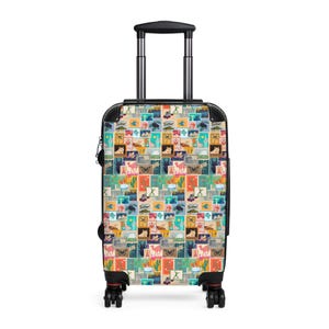 Hardshell Suitcase, Stamps Print Luggage Travel Accessory - Traveler Gift, Vintage Style Bag, Travel Lover Essential, Wanderlust Suitcase,