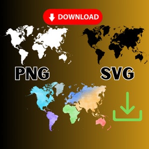 Weltkarte, Schwarz, Weiß, Farbe. Digitaler Download. Png, Svg. Weltkarte SVG, Weltsvg, Reisen, Weltkarte, Weltkartenvektor, Kontinente Form
