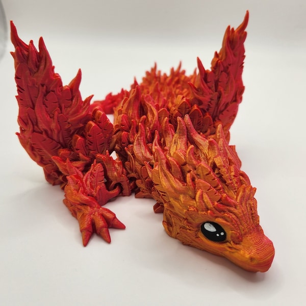 Phoenix Drache mit Flügel 26cm Rot/Gold beweglich