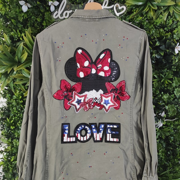 Veste kaki personnalisée oreille Minnie rouge love TU