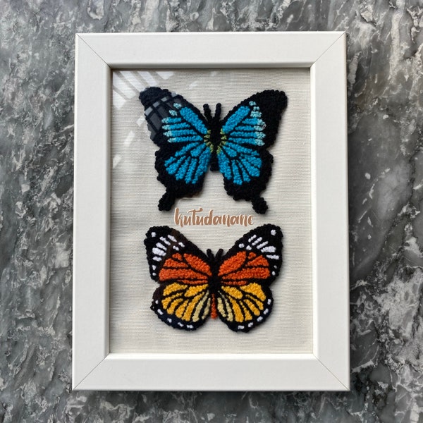 Framed Punch Needle Butterfly, Real Butterfly Punch Needle, Butterfly Collection, Ulysses Butterfly, Danaus Genutia