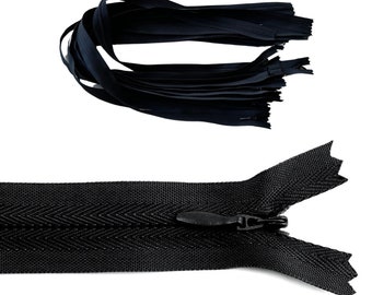 Bundel van 5/10/20 stuks nylon onzichtbare ritsen 60 cm/24 inch gesloten uiteinde Nm.3 in zwart
