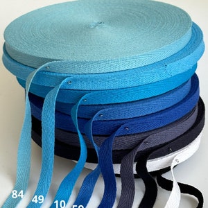 3/8in 10mm 100% Cotton Twill Tape Blue Shades By The Meter Herringbone Webbing Ribbon By The Yard zdjęcie 1