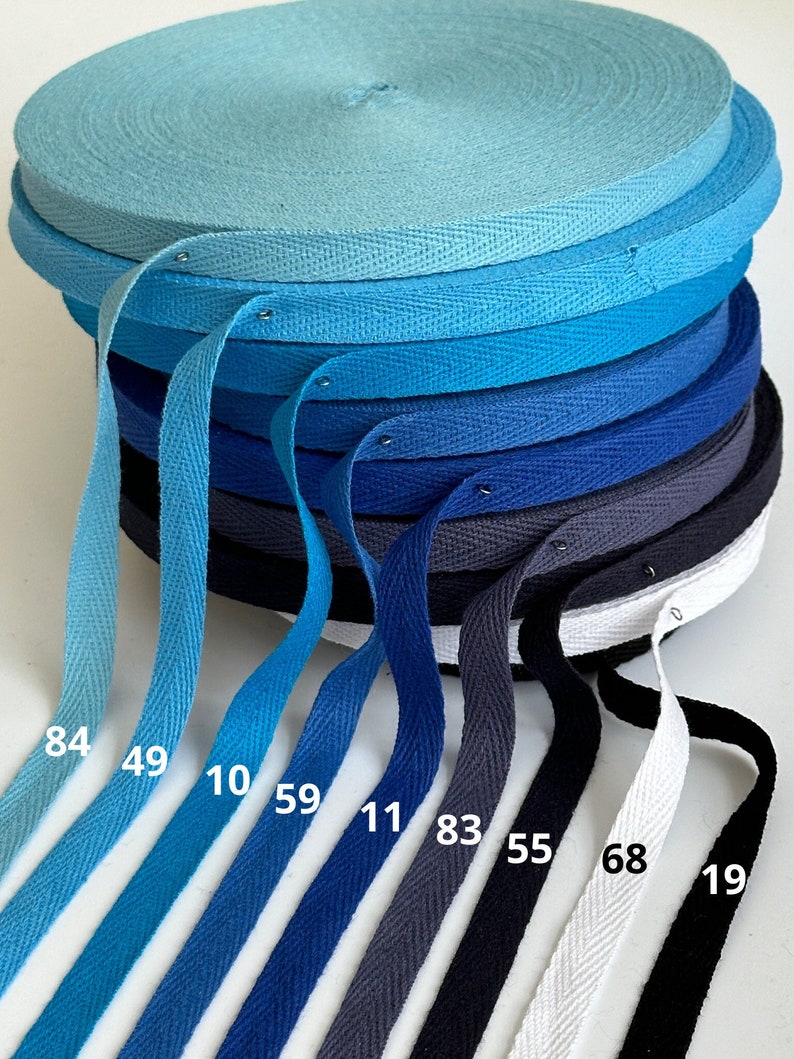 3/8in 10mm 100% Cotton Twill Tape Blue Shades By The Meter Herringbone Webbing Ribbon By The Yard zdjęcie 1