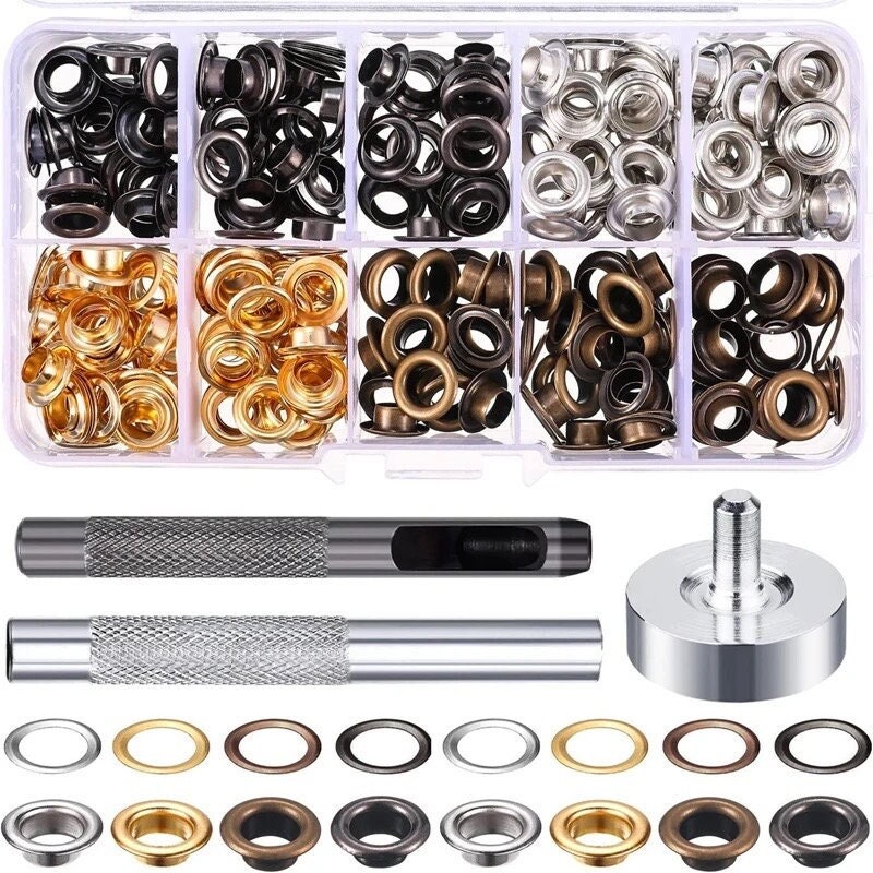 Metal Grommet Kit 400pc 1/4 6mm Eyelets With Washers, Eyelet Setting Tools  and Carry Case P 
