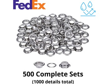 100% Messing 500 Sets Silber Farbe Ösen für Lederhandwerk und Reparaturen Grosse 5 mm, 6 mm, 8 mm oder 10 mm