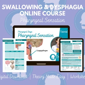 Adult Speech Therapy DYSPHAGIA COURSE (Pharyngeal Sensation) Speech Pathologist, SLP Student, Video Tutorial, Worksheet, Pdf Book, Swallow