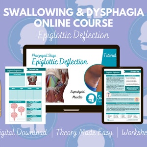 Adult Speech Therapy DYSPHAGIA COURSE (Epiglottic Deflection) Speech Pathologist, SLP Student, Video Tutorial, Worksheet, Pdf Book, Swallow