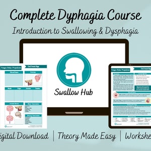 Adult Speech Therapy DYSPHAGIA COURSE: Introduction to Swallowing & Dysphagia, 2 Hour Video Tutorials, eBook, 13 Worksheets, SLP Student