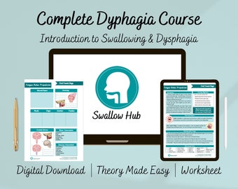 Adult Speech Therapy DYSPHAGIA COURSE: Introduction to Swallowing & Dysphagia, 2 Hour Video Tutorials, eBook, 13 Worksheets, SLP Student