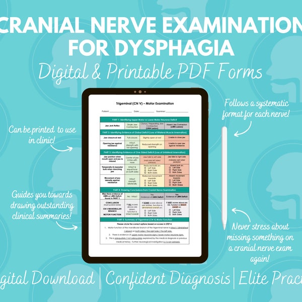 Adult Speech Therapy Cranial Nerve Examination: Printable Dysphagia Cranial Nerve Examination, Medical SLP Student, Neuro SLPs, SLT, Digital