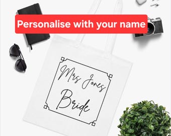 Personalised Bride Tote Bag | Custom Name Bride Bag | Wedding Tote | Bridal Gift | Bride To Be Gift