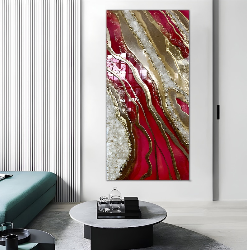 Red and Gold Epoxy Resin Wall Art Resin Crystal Art Epoxy Etsy