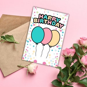 Cartão de feliz aniversário, cartão de aniversário retrô com balões, 2023
