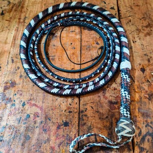 Multi Color Professional Kangaroo Bullwhip with Extra Crackers, 4ft to 12ft, 12/16 Plait Indiana Jones Bullwhip