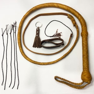 Camel Color Kangaroo Hide Leather Bullwhip, 4ft to 12ft, 12/16 Plait Bullwhip Indiana Jones Styles