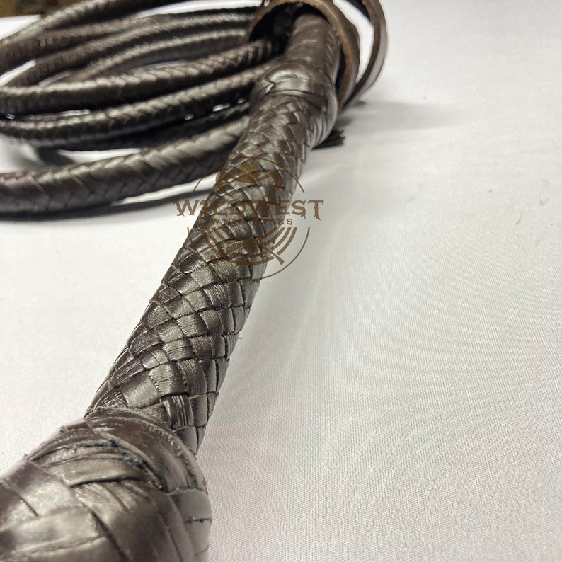 12 Feet 12 Plait Chocolate Brown Real Top Grain Leather Whip Heavy Duty Bullwhip | UK