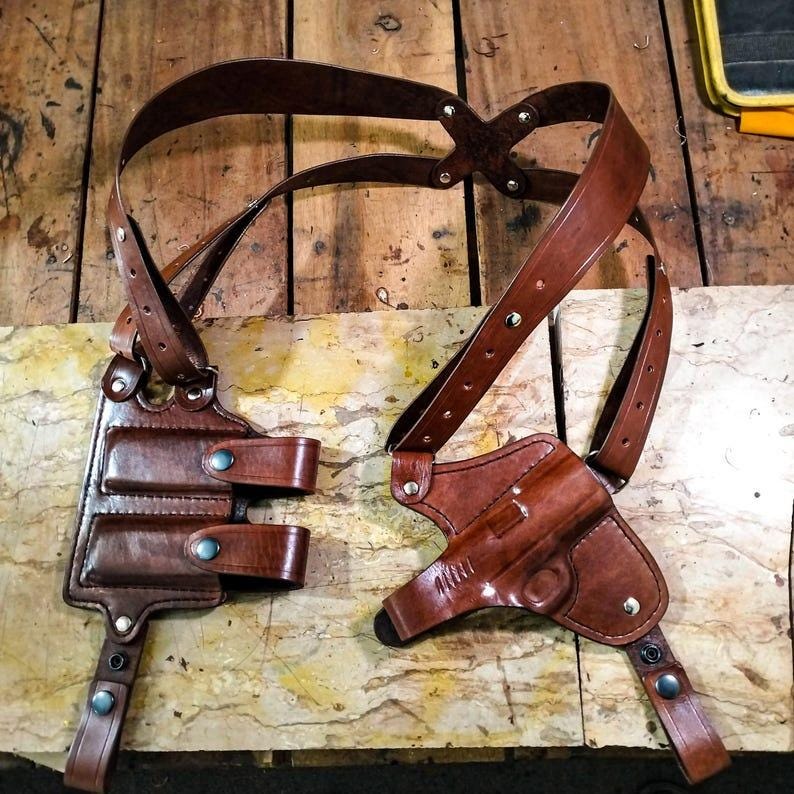 Holster D'épaule En Cuir Véritable Fait Main - Compatible Colt, Ruger, Smith & Wesson Et Plus - Marron