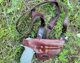 Premium Handcrafted Leather Horizontal Shoulder Holster - Custom Molded OWB Gun Holster with Steel Thumb Break