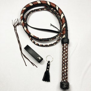 Multi Color Kangaroo Hide Leather Bullwhip , 4ft to 12ft, 12/16 Plait Professional Australian Style Bullwhip