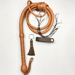 Tan Kangaroo Hide Leather Bullwhip, 4ft to 12ft, 12/16 Plait Professional Bullwhip Indiana Jones Styles