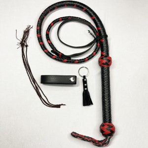 Kangaroo Hide Leather Bullwhip , 4ft to 12ft, 12/16 Plait Professional Indiana Jones Style Black/Red Two Tone Bullwhip