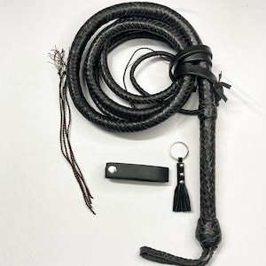 Kangaroo Hide Black Leather Bullwhip , 4ft to 12ft, 12/16 Plait Indiana Jones Styles Professional Bullwhip